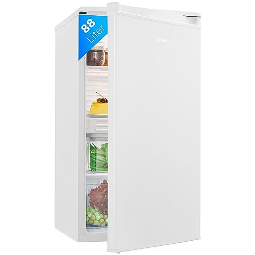 Bomann Kühlschrank ohne Gefrierfach | 88L Nutzinhalt und 3 Glasablagen | klein mit Gemüsefach | leise | wechselbarer Türanschlag | freistehend mit LED-Beleuchtung | VS 7350