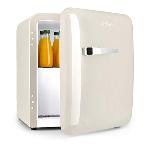 Klarstein Mini Kühlschrank mit Gefrierfach, 32L Mini-Kühlschrank für Getränke & Kosmetik, Kleine Minibar im Retro-Design, Kühlschrank Klein & Leise, Kleiner Skincare Kühlschrank für Zimmer