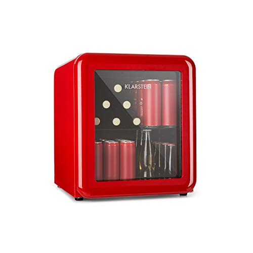 Klarstein PopLife Getränkekühler - Mini-Bar, Retrokühlschrank, 0-10°C, nur 39 dB, 48 L, umweltfreundlich, doppelt verglaste Tür, Retro-Design, rot
