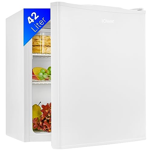 Bomann Mini Kühlschrank 42 Liter | Getränkekühlschrank klein für Büro, Camping und Gaming | kleiner Kühlschrank leise 39 dB | Minibar mit wechselbarem Türanschlag | 51x45x45 cm | KB 7346 weiß