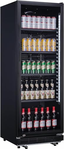 A&S Polarny Flaschenkühlschrank 360 Liter Getränkekühlschrank Flaschenkühler Kühlschrank schwarz mit Glastür abschließbar, 5 verstellbare Roste, Gehäuse aus Stahl