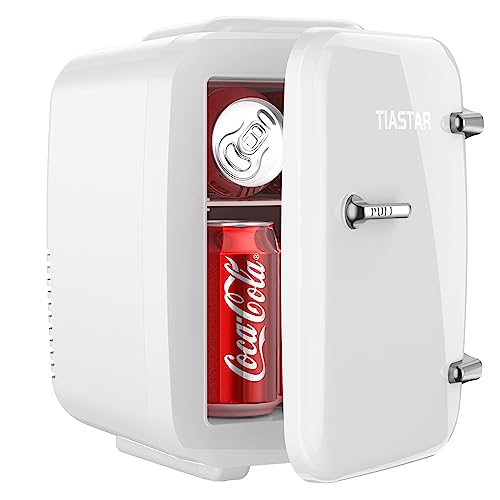 Tiastar Mini Tragbarer Kühlschrank, 4 Liter /6 Dosen Getränke & Hautpflege Mini-Kühlschrank für Schlafzimmer, Auto, Büro Schreibtisch, zwei Gänge - Kühler und Wärmer (Weiß)