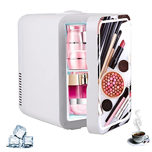Mini-Kühlschrank Tragbarer 8L Kosmetischer Kühlschrank mit LED Make up Spiegel, leise, Thermoelektrischer Kühler und Wärmer für Auto und Haushalt,Reisen,Lebensmittel,Medikamente