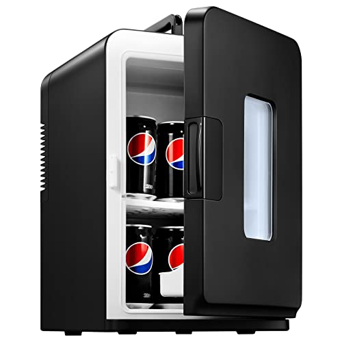 NORTHCLAN Mini Kühlschrank für Zimmer 15L, mit 220V AC/12V DC für den Auto- und Heimgebrauch, Tragbarer Kühl- und Heizkühlschrank Perfekt für Getränke, Kosmetik, Snacks, Max & Eco-Modus, Schwarz
