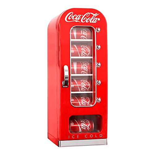 Koolatron Coca-Cola Mini-Kühlschrank im Retro-Stil für Getränkeautomaten, 10 Dosen, mit Sichtfenster, AC/DC, tragbarer Getränkekühler für Softdrink-Dosen, inklusive 12 V und AC-Kabel, für Zuhause,