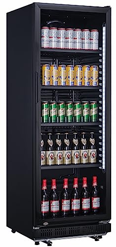 Getränkekühlschrank Flaschenkühlschrank schwarz 360 L mit Glastür abschließbar LED-Bel. 0°bis+10°C 5 Einlegeroste verstellbar